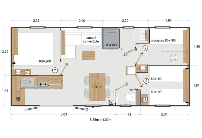 Mobil-Home Standing 3 chambres