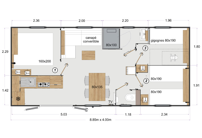 Mobilheim „Standing“ 3 Schlafzimmer